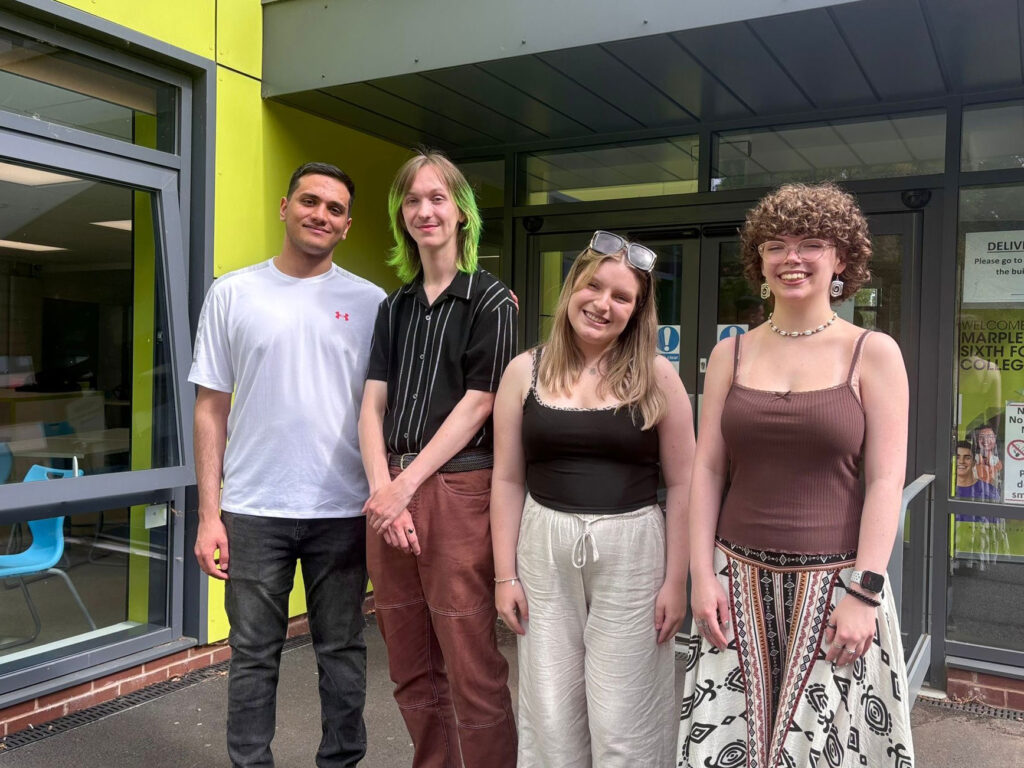 Group picture shows: (left to right) Marple Sixth Form College students Mohammad Matin Maddah, Michael Blamey, Kate Redshaw and Charley Dean.