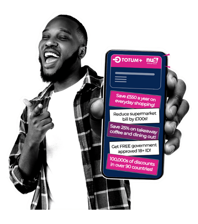 man holding a phone displaying the TOTUM website